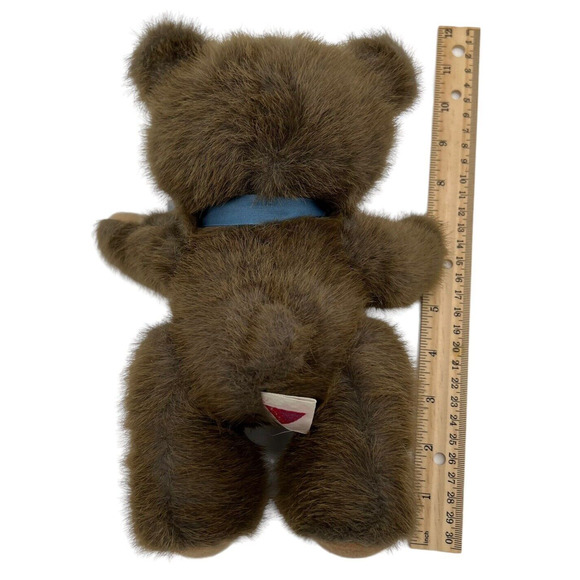 Dakin Vintage Brown Teddy Bear 1988 Plush Stuffed Animal Jointed Blue Bow Clean - Picture 12 of 13